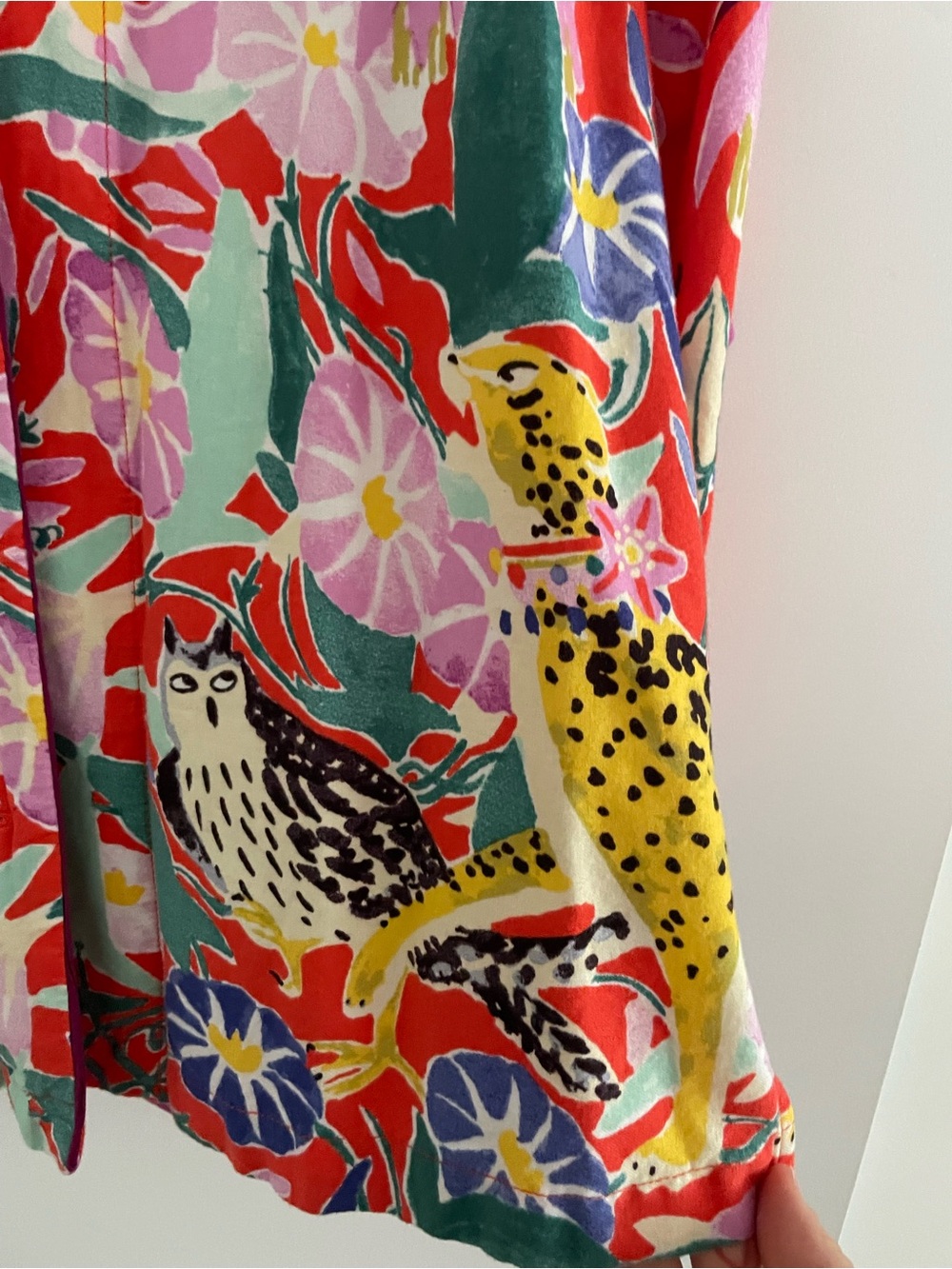 Anthropologie Red Floral & Owl Button-Front Blouse - Picture 2 of 4